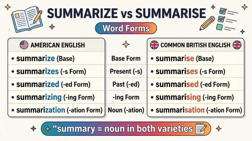 Summarize vs Summarise