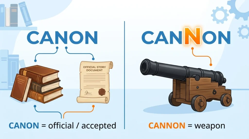 Canon vs Cannon: Meaning, Difference & Examples.