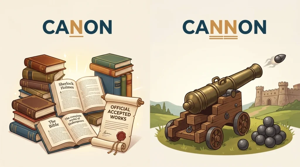 Canon vs Cannon: Meaning, Difference & Examples.