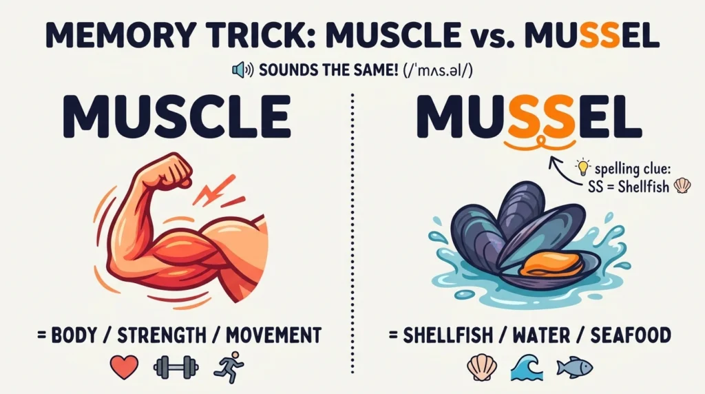 Muscle vs Mussel: Meaning, Difference & Examples.